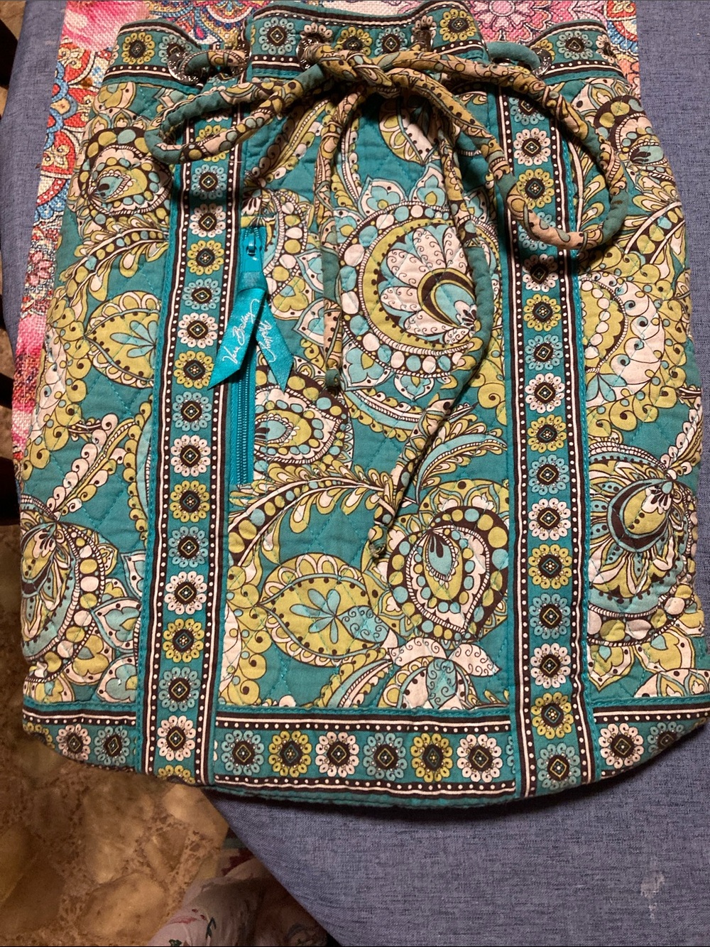 Vera Bradley drawstring backpack in retired peacock